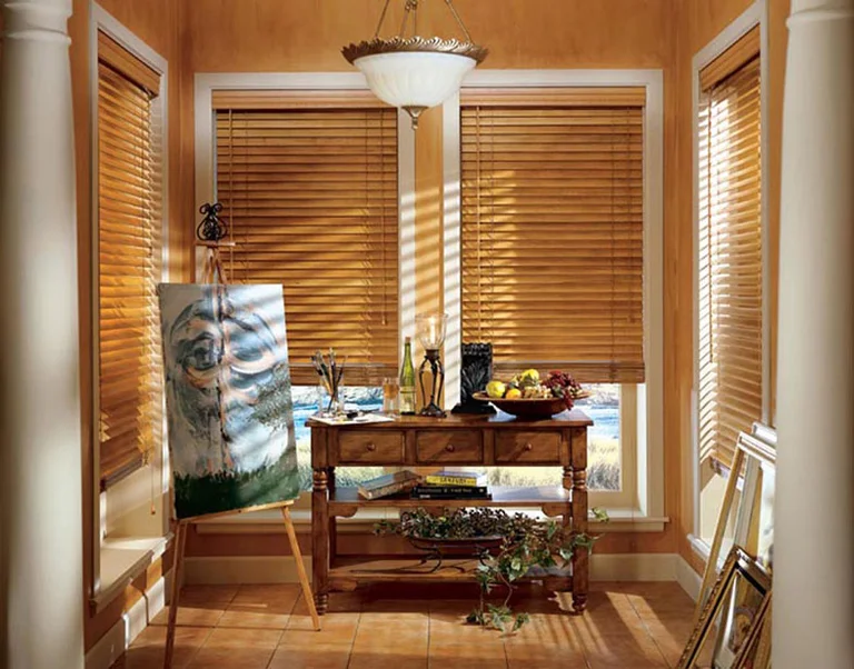 Real wood blinds in a sunroom